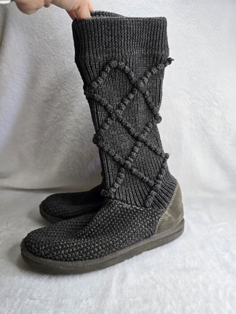 UGG Classic Argyle Knit Tall Sweater Boots Gray Womens size 9 See Description